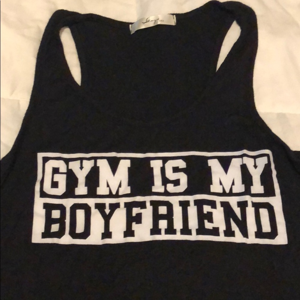 Gym in my boyfriend tank top